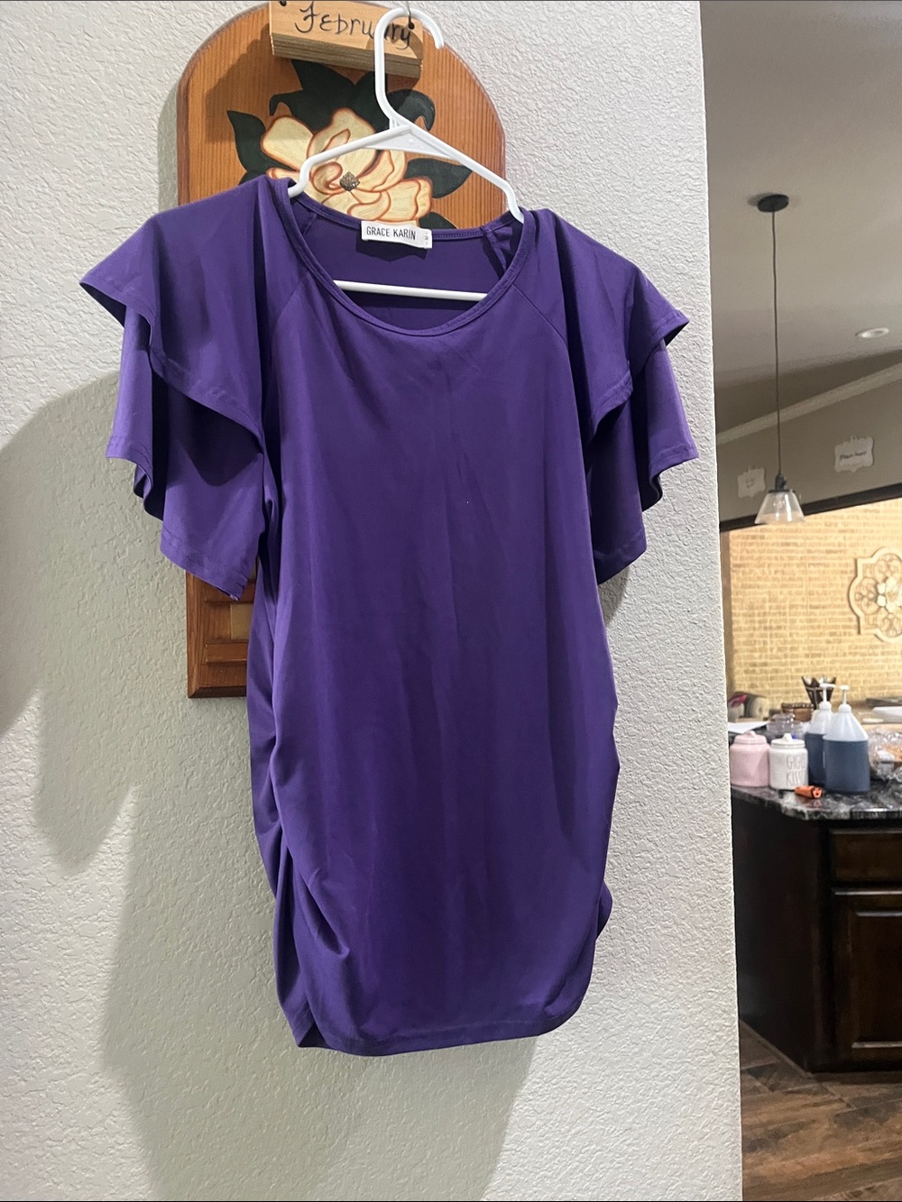 Grace Karin Purple Ruffle Sleeve Scoop Neck Top